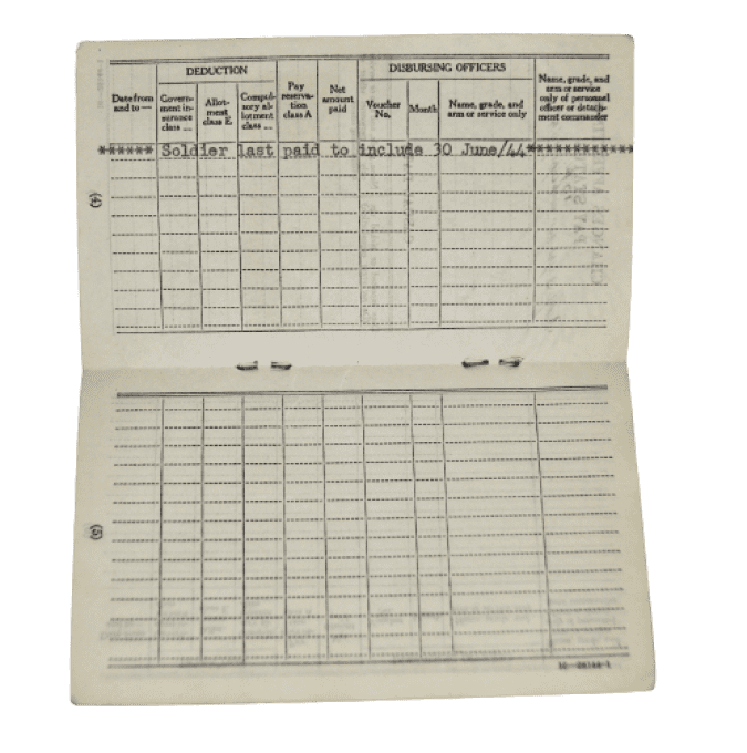 LIVRET PAY RECORD SGT MATTIE