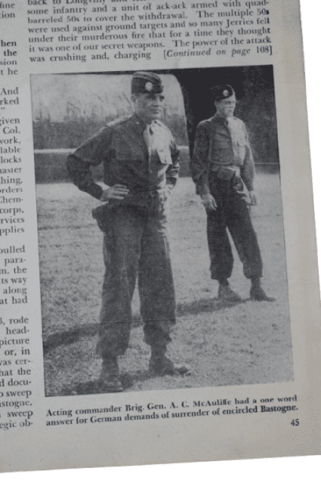 TRUE MAGAZINE AVRIL 1945 101st AIRBORNE McAULIFFE