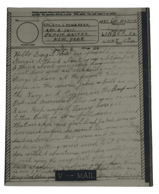 V-MAILS T/SGT SCHAEFER 575th FA ROUEN NORMANDIE
