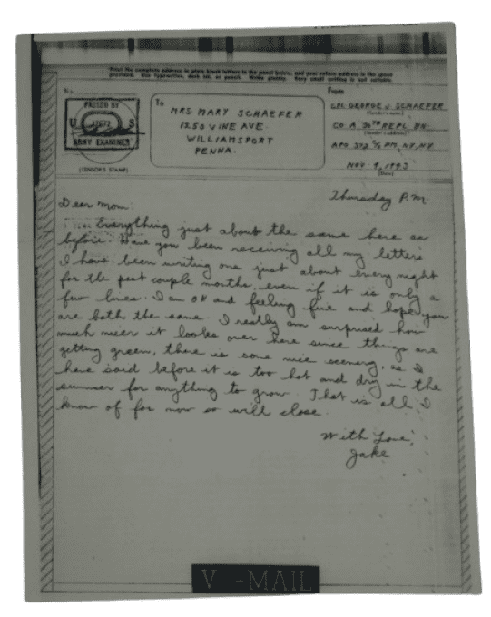 V-MAILS T/SGT SCHAEFER 575th FA ROUEN NORMANDIE