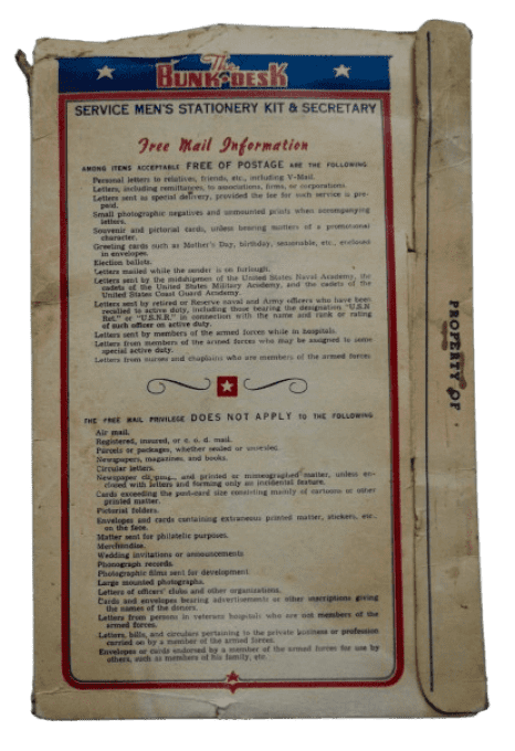 STATIONERY KIT CAPT HILLMAN PILOTE USAAF DNB 1945