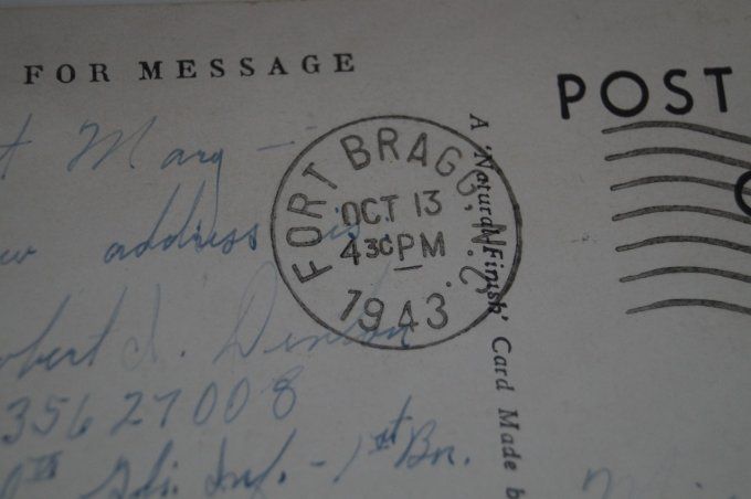 CARTE FORT BRAGG SGT ROBERT DENTON 28TH INF DIV WIA 1944