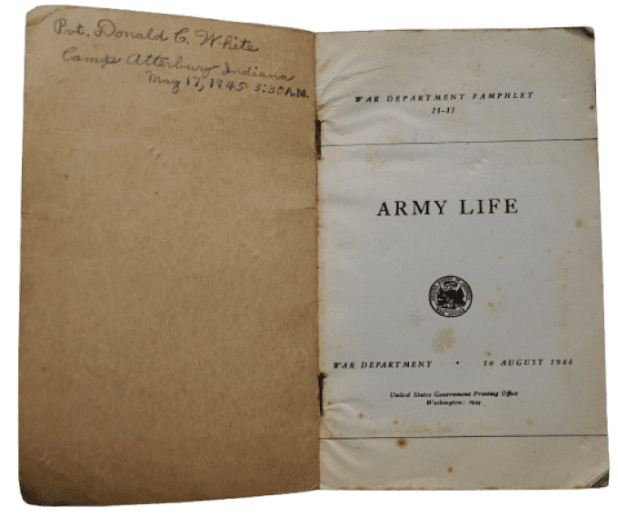 LIVRET ARMY LIFE 1944 PVT DONALD WHITE CAMP ATTERBURY 