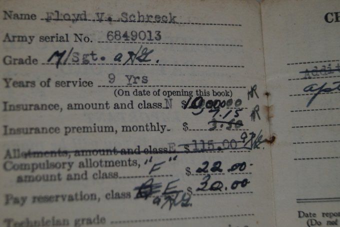 LIVRET PAY RECORD M/SGT FLOYD SCHRECK