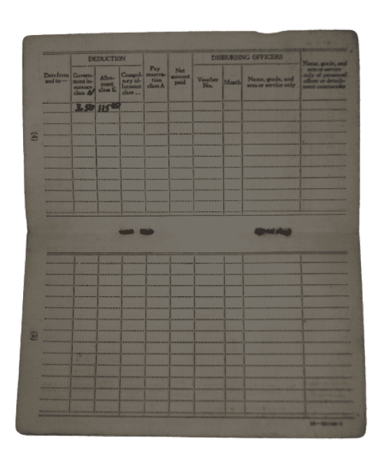 LIVRET PAY RECORD M/SGT FLOYD SCHRECK