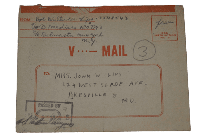 V MAIL PVT WALTER LIPS 79TH INF MEDIC DOW 1944