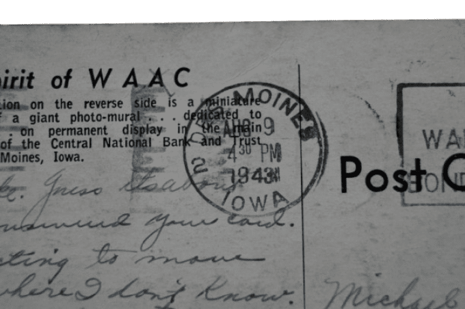 CARTE WAAC FORT DES MOINES 1943 PVT REGINA SCHMIDT 