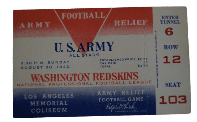 BILLET MATCH FOOTBALL AMERICAN US ARMY 1942