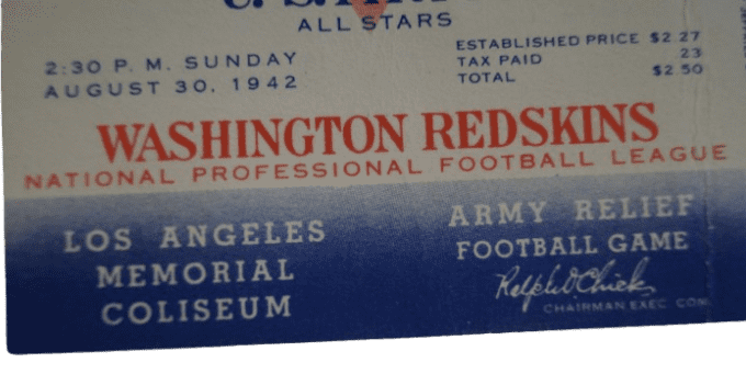 BILLET MATCH FOOTBALL AMERICAN US ARMY 1942