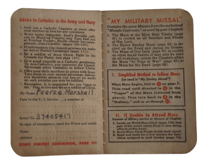 LIVRET MY MILITARY MISSAL T/3 POWELL MARSHALL 1942