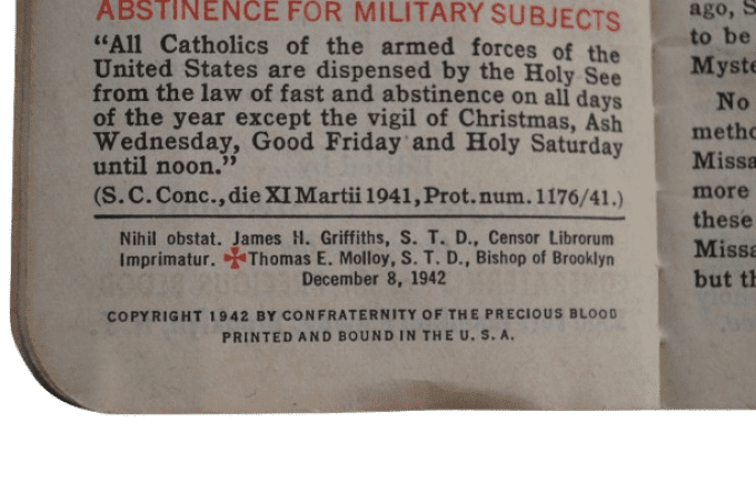 LIVRET MY MILITARY MISSAL T/3 POWELL MARSHALL 1942