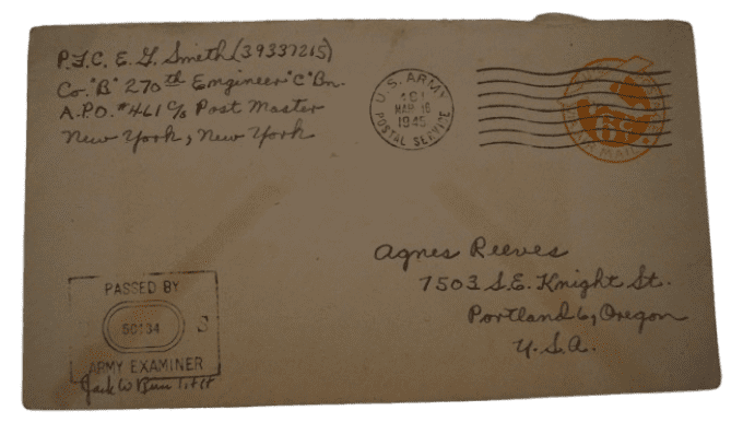 LETTRE FRANCE PFC SMITH 70TH INF DIVISION 270TH ENGINEER