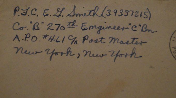 LETTRE FRANCE PFC SMITH 70TH INF DIVISION 270TH ENGINEER