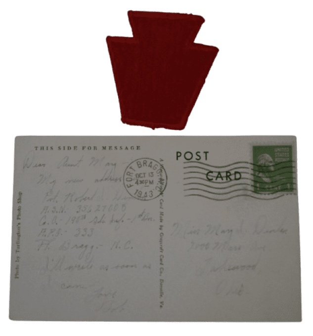 CARTE FORT BRAGG SGT ROBERT DENTON 28TH INF DIV WIA 1944