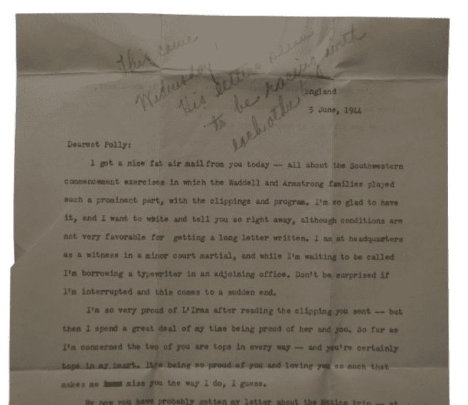 LETTRE 5 JUIN 1944 ANGLETERRE CAPT ST. JOHN WADDELL