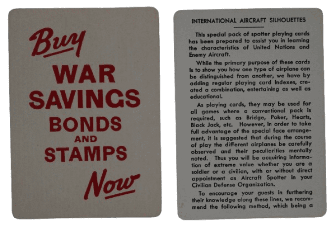 JEU SPOTTER CARDS RECONNAISSANCE AVIONS BUY WAR BONDS