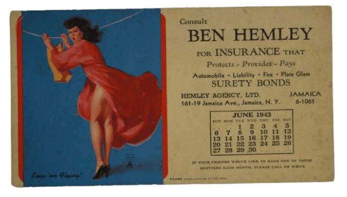 CALENDRIER ET BUVARD PIN-UP EARL MORAN 1943-1944 