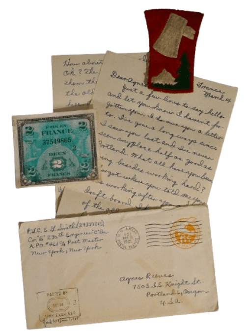 LETTRE FRANCE PFC SMITH 70TH INF DIVISION 270TH ENGINEER