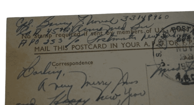 CARTE NOEL CPL BARNEY NOVAK 7TH ARMORED DIV ANGLETERRE