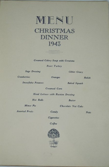 MENU NOEL 1943  9TH AIR FORCE PFC CUMMINS