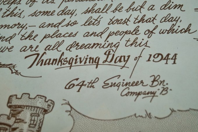 MENU THANKSGIVING 64th ENGINEER Bn 1944