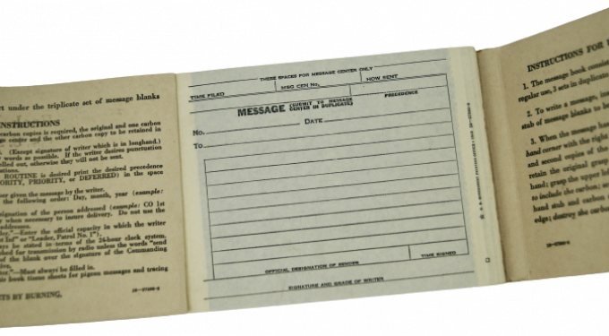 MESSAGE BOOK M-210-A 1943